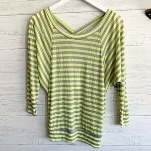 LAmade Neon Yellow Grey Striped Batwing Maternity Top